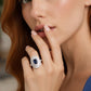 Anillo Plata Ley 925 con Rodio y Zirconia AAA Color Azul Zafiro y Blanco Ovalado