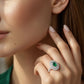 Anillo Plata Ley 925 con Rodio y Zirconia AAA Color Verde Esmeralda y Blanco Ovalado