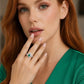 ANILLO EN PLATA LEY .925, CON RODIO , ZIRCONIA AAA VERDE ESMERALDA Y BLANCO