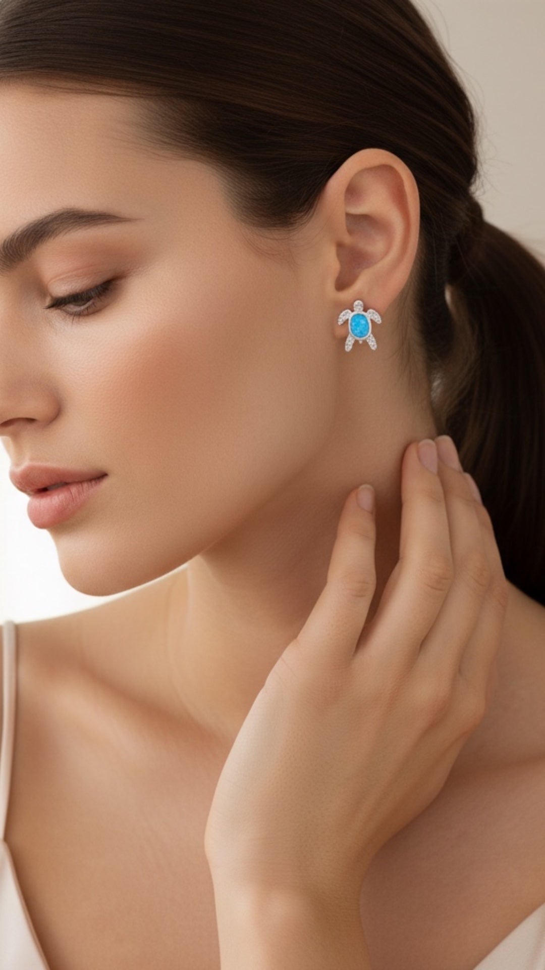 Aretes Tortuga Detallada de Ópalo en Plata.925