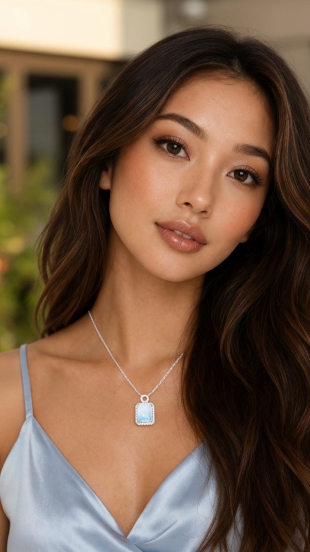 Collar Rectangular Larimar en Plata.925