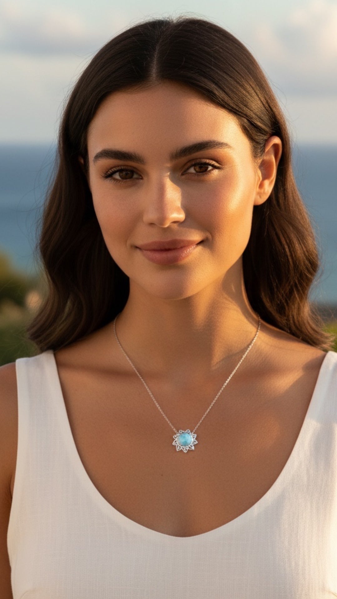 Collar Flor de Larimar en Plata.925