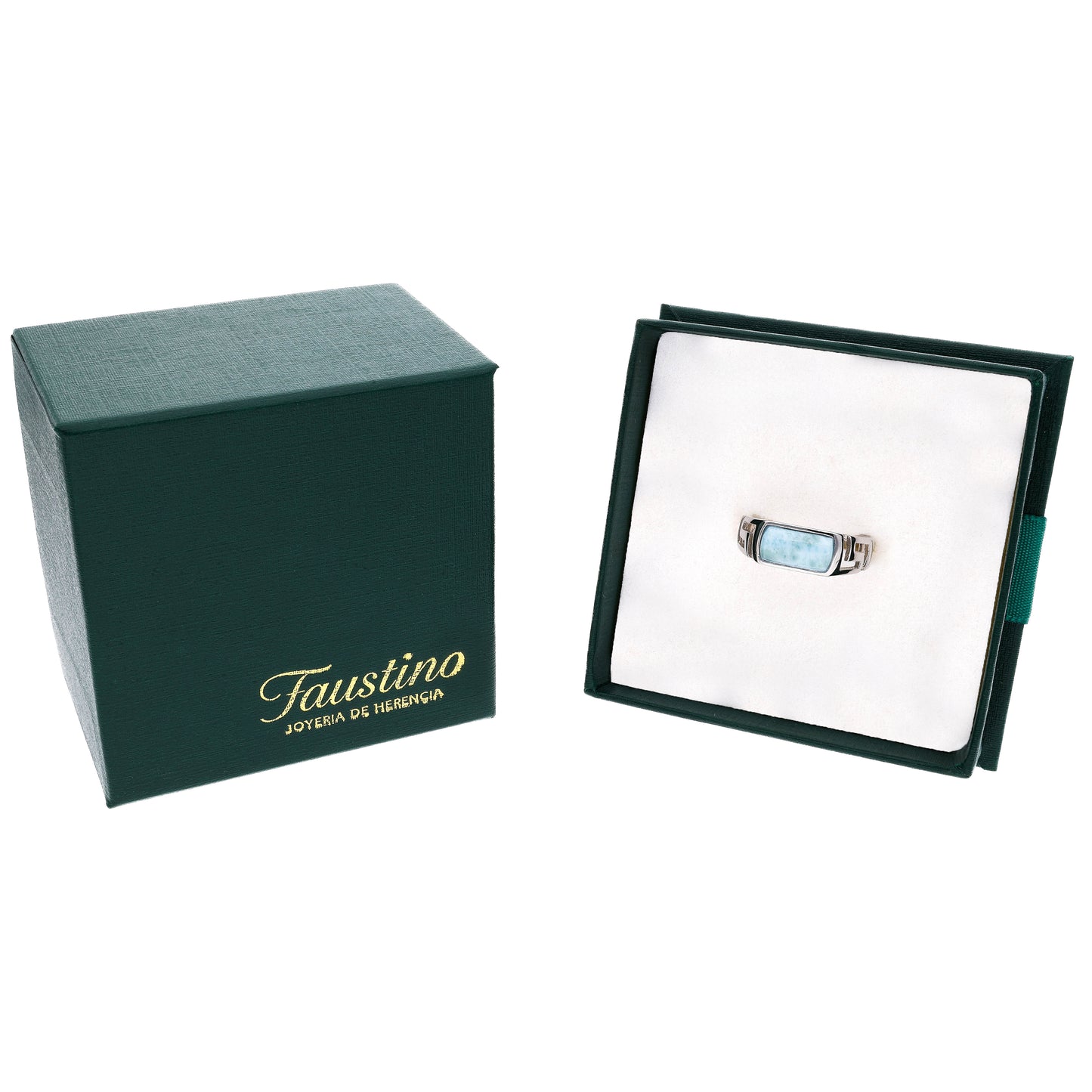 Anillo Rectangular Ancho Larimar en Plata.925