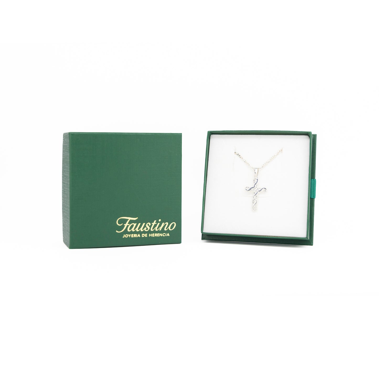 Set de Dije y Cadena de Plata ley .925 - Cruz Trenzada con Zirconias con Cadena Fígaro .925