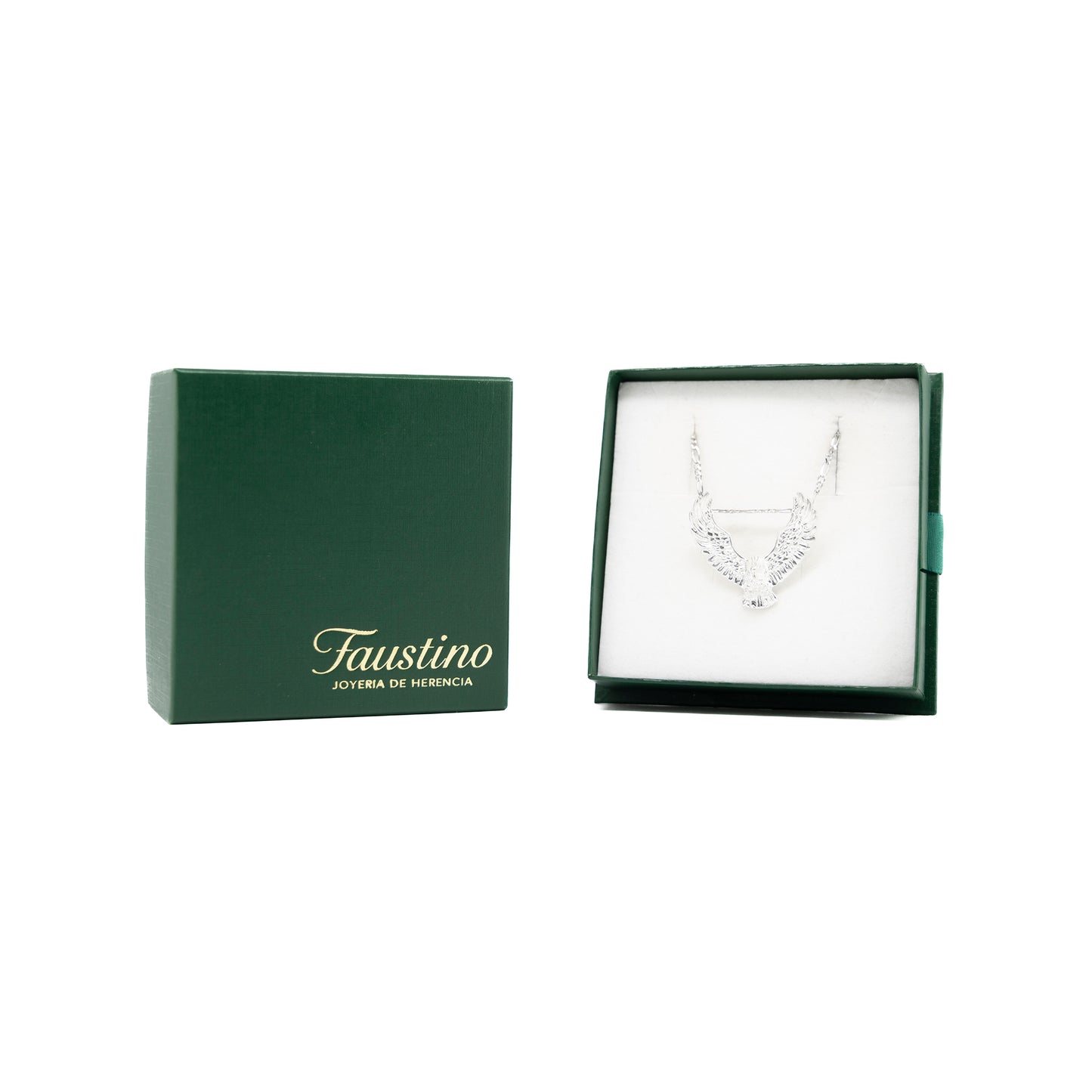 Set de Dije y Cadena de Plata - Águila con Alas Extendidas con Cadena Fígaro .925(COM.DA055)