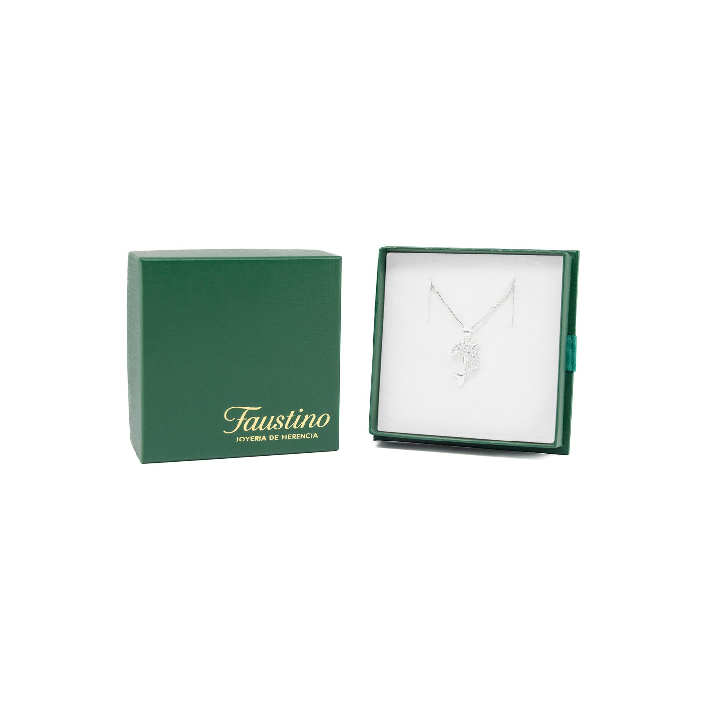 Set de Dije y Cadena de Plata - Delfín con Zirconias con Cadena Fígaro .925