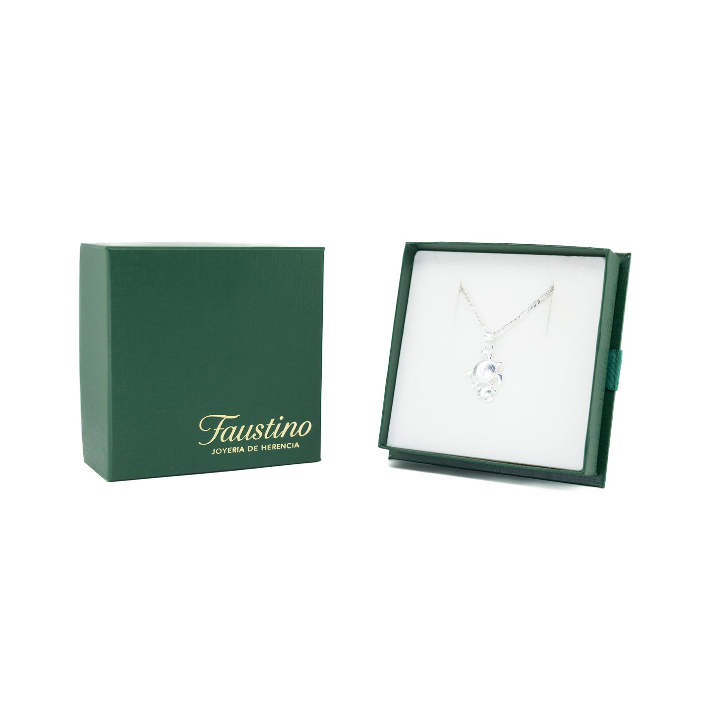 Set de Dije y Cadena de Plata Ley .925 - Tortugas Madre e Hija con Cadena Fígaro(COM.DM003)