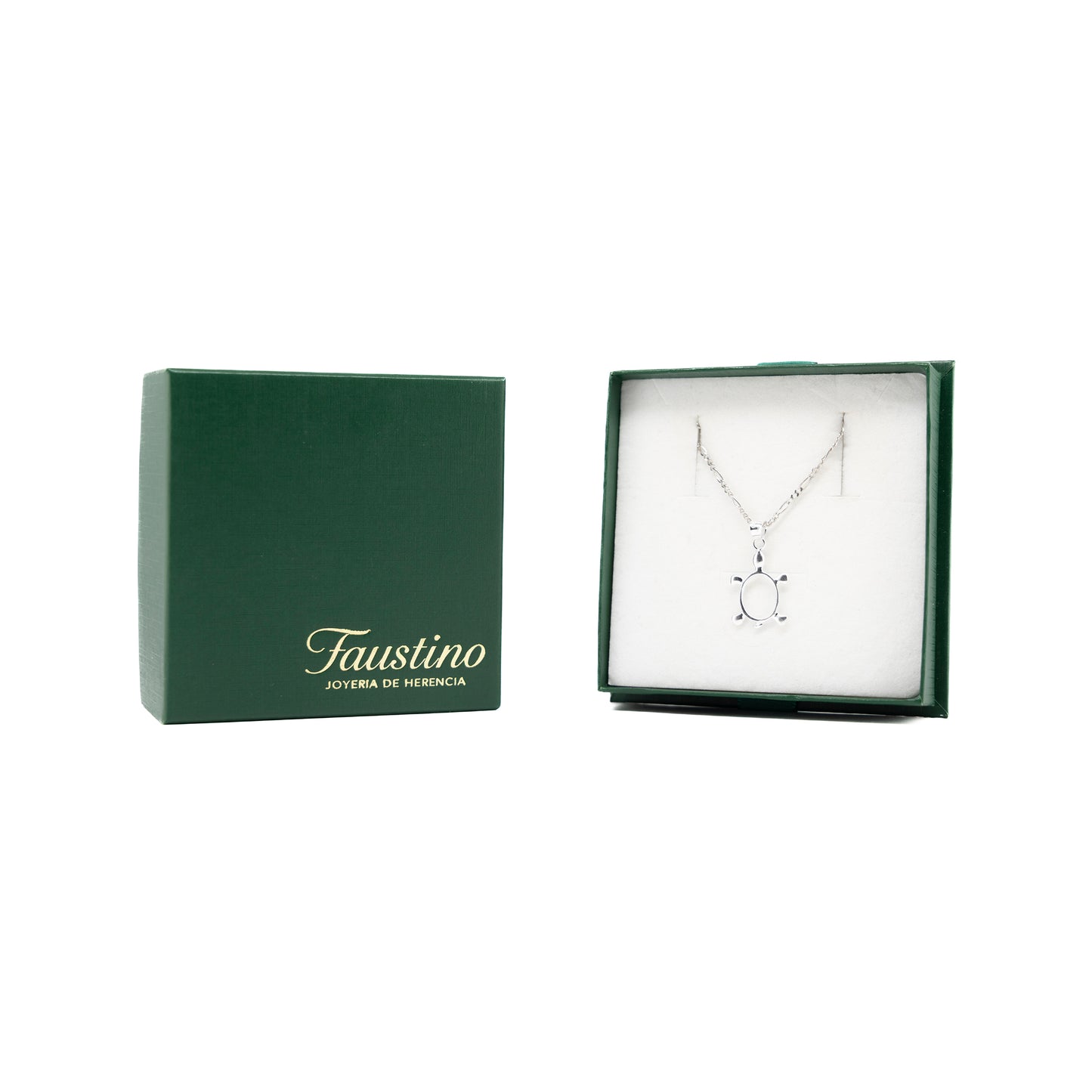 Set de Dije y Cadena de Plata - Tortuga Calada con Óvalo con Cadena Fígaro .925