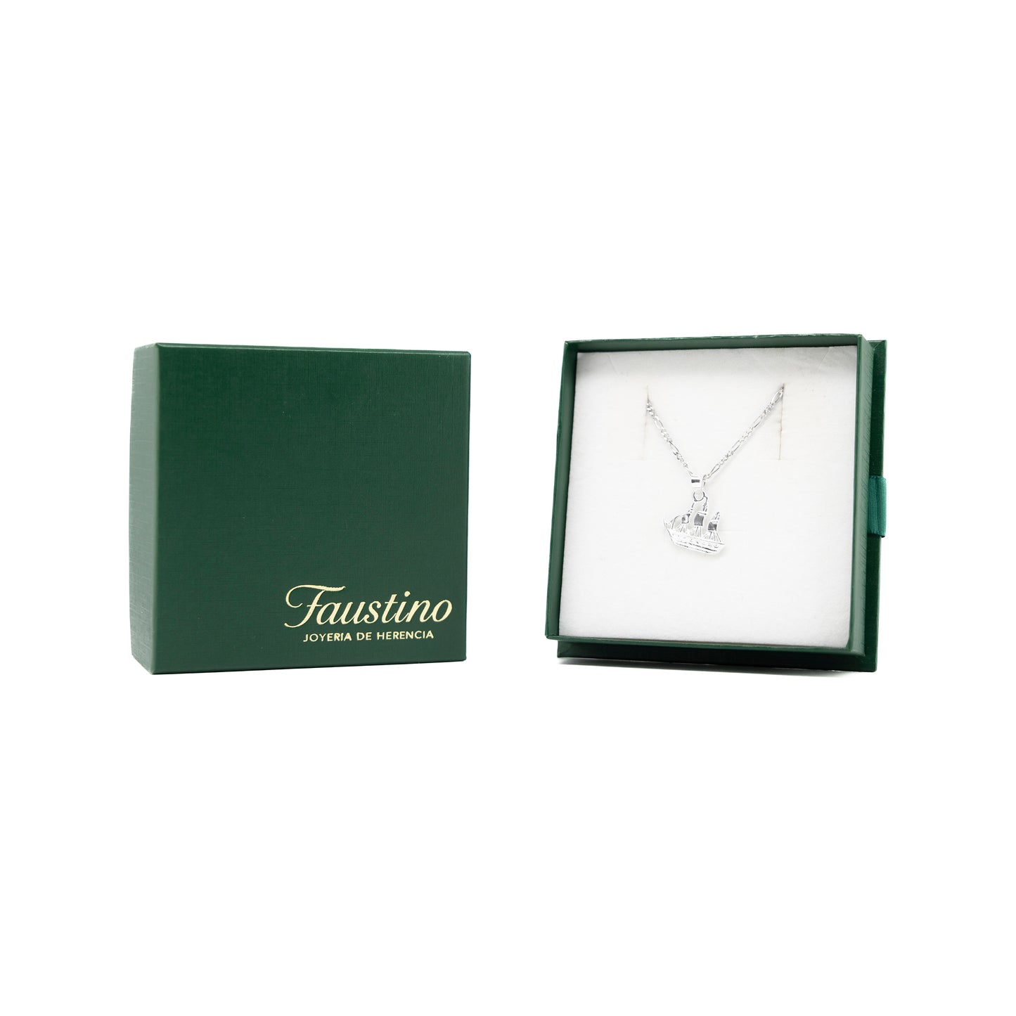 Set de Dije y Cadena de Plata - Barco Velero con Cadena Fígaro .925