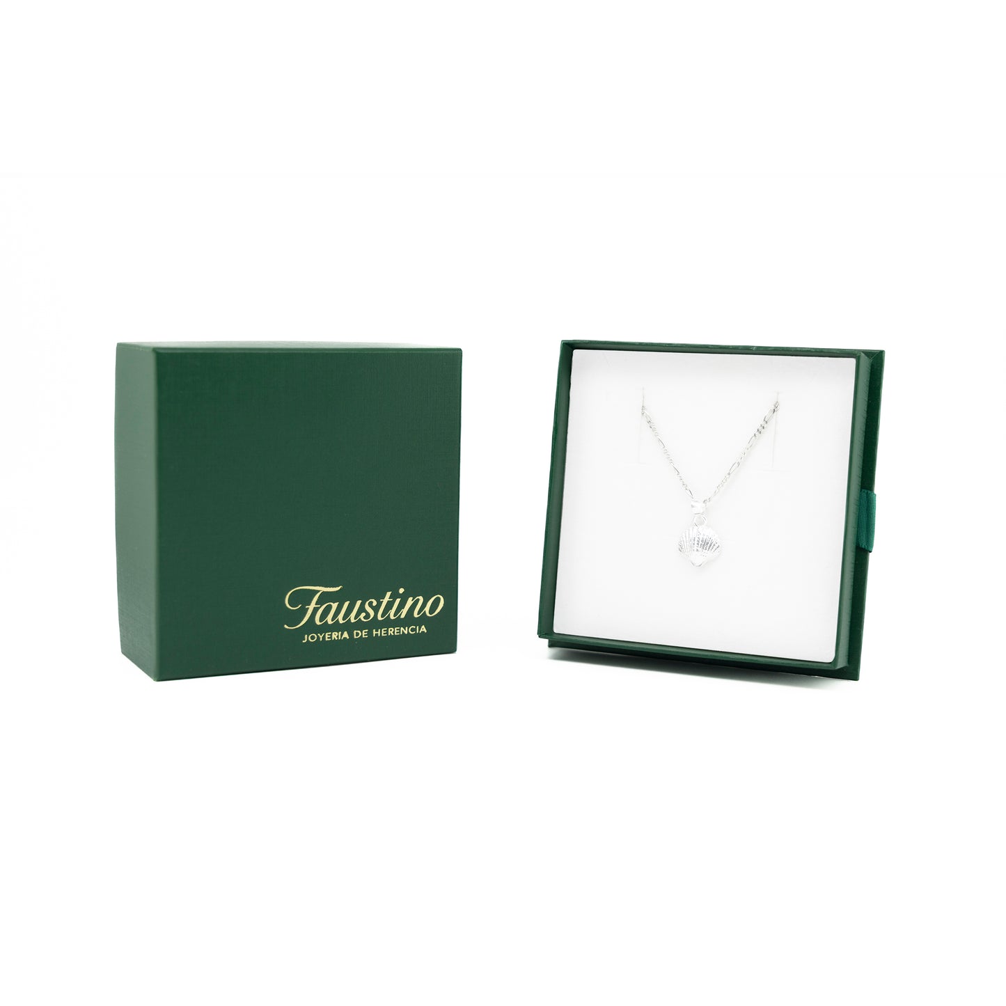 Set de Dije y Cadena de Plata - Concha Marina con Cadena Fígaro .925(COM.DM038)