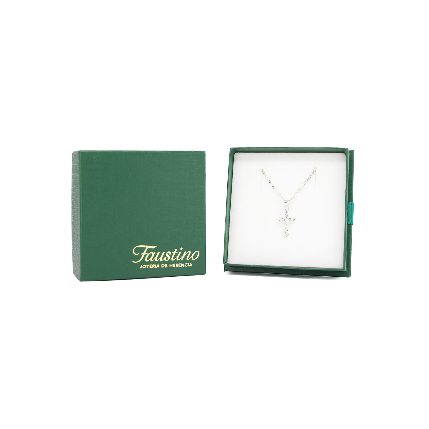 Set de Dije y Cadena en  Plata ley .925 - Crucifijo Estilizado y Cadena Fígaro