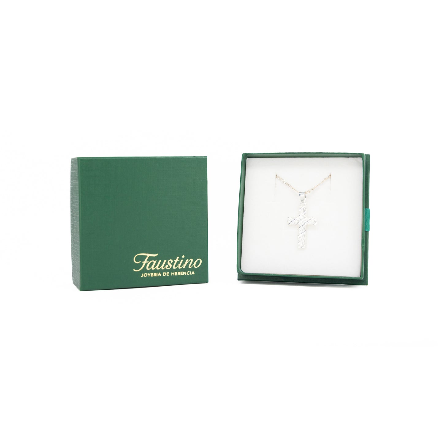 Set de Dije y Cadena en Plata Ley - Cruz Diamantada Y Cadena Fígaro.925