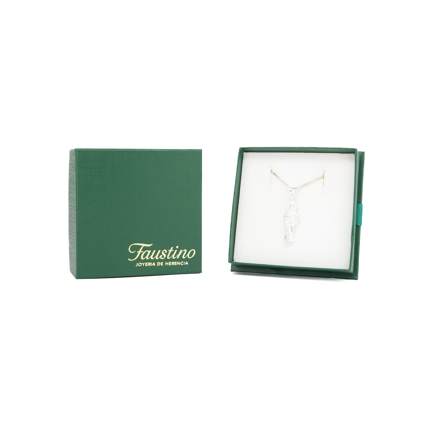 Set de Dije y Cadena de Plata - San Judas Tadeo Radiante con Aureola con Cadena Fígaro .925