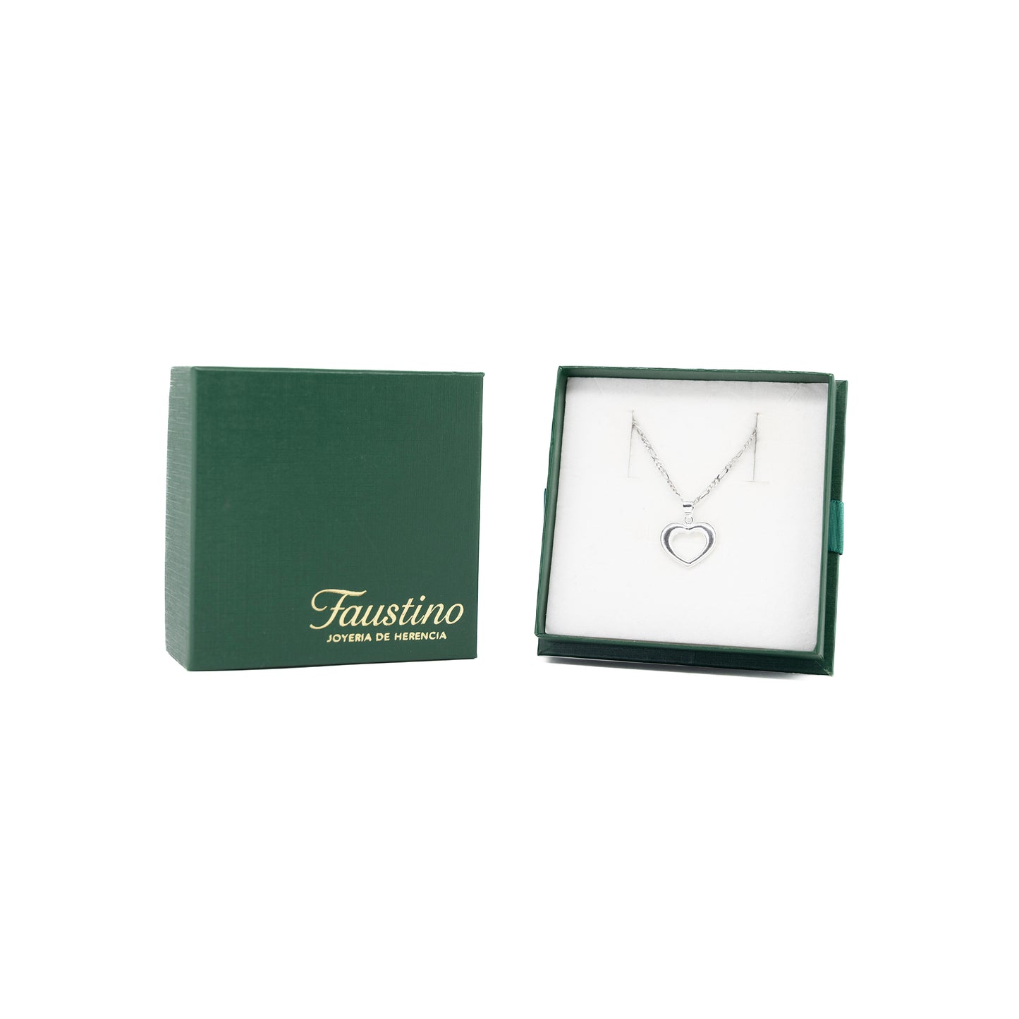 Set de Dije y Cadena de Plata - Corazón Calado con Cadena Fígaro .925