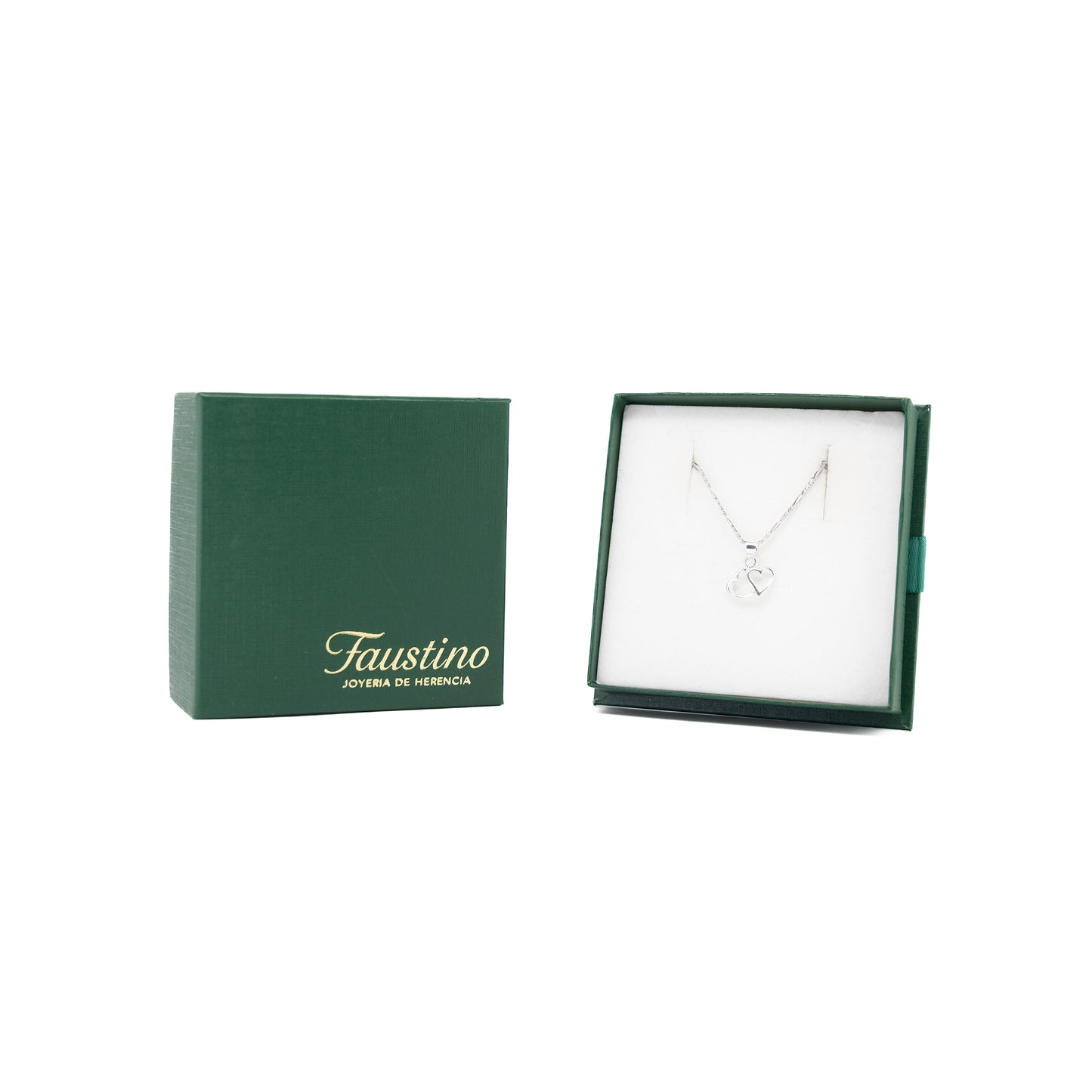 Set de Dije y Cadena de Plata Ley.925 - Doble Corazón con Cadena Fígaro .925