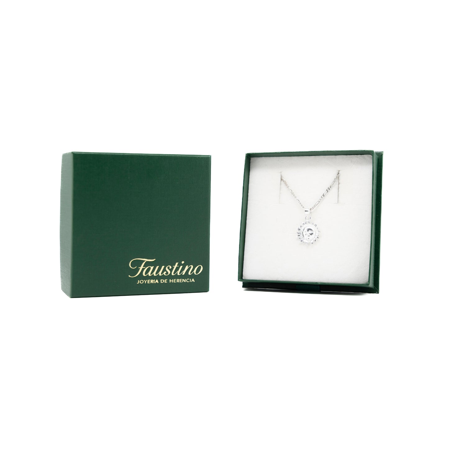 Set de Dije y Cadena de Plata - Sol y Luna con Cadena Fígaro .925