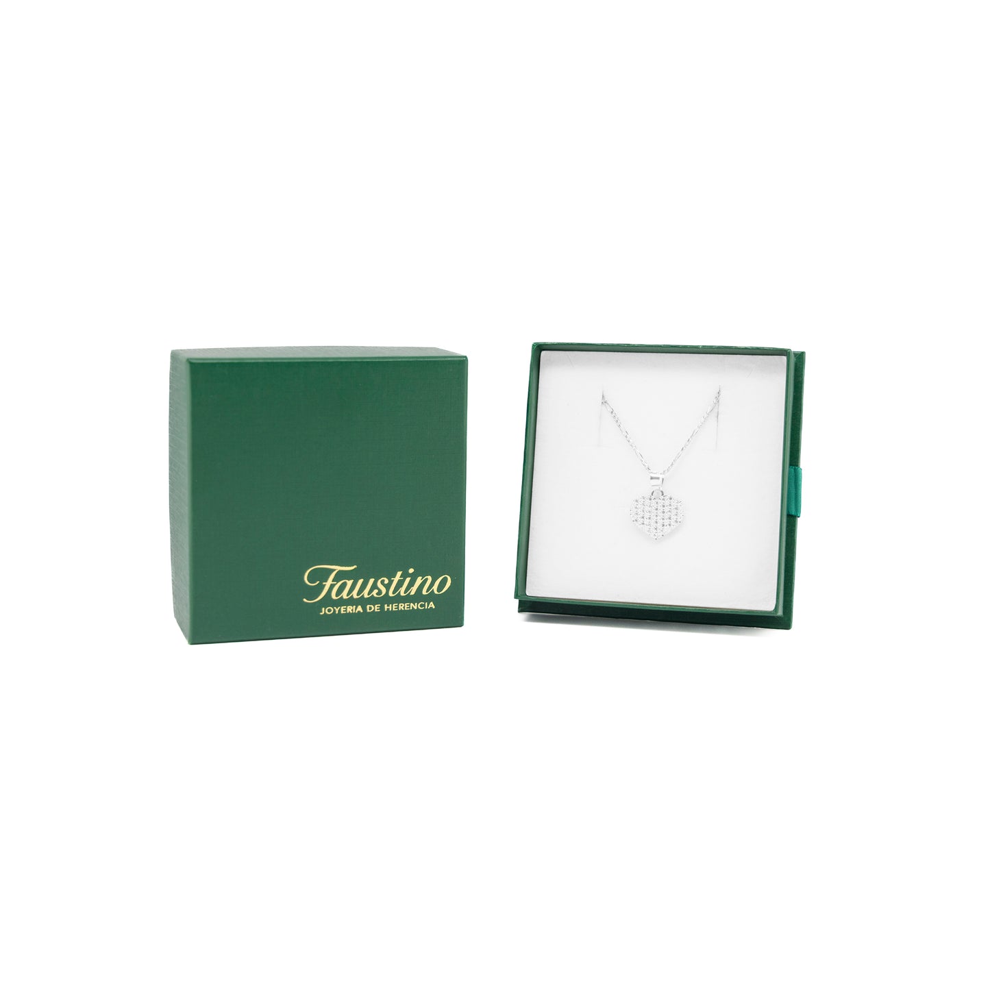 Set de Dije y Cadena de Plata - Corazón Pavé con Zirconias con Cadena Fígaro .925