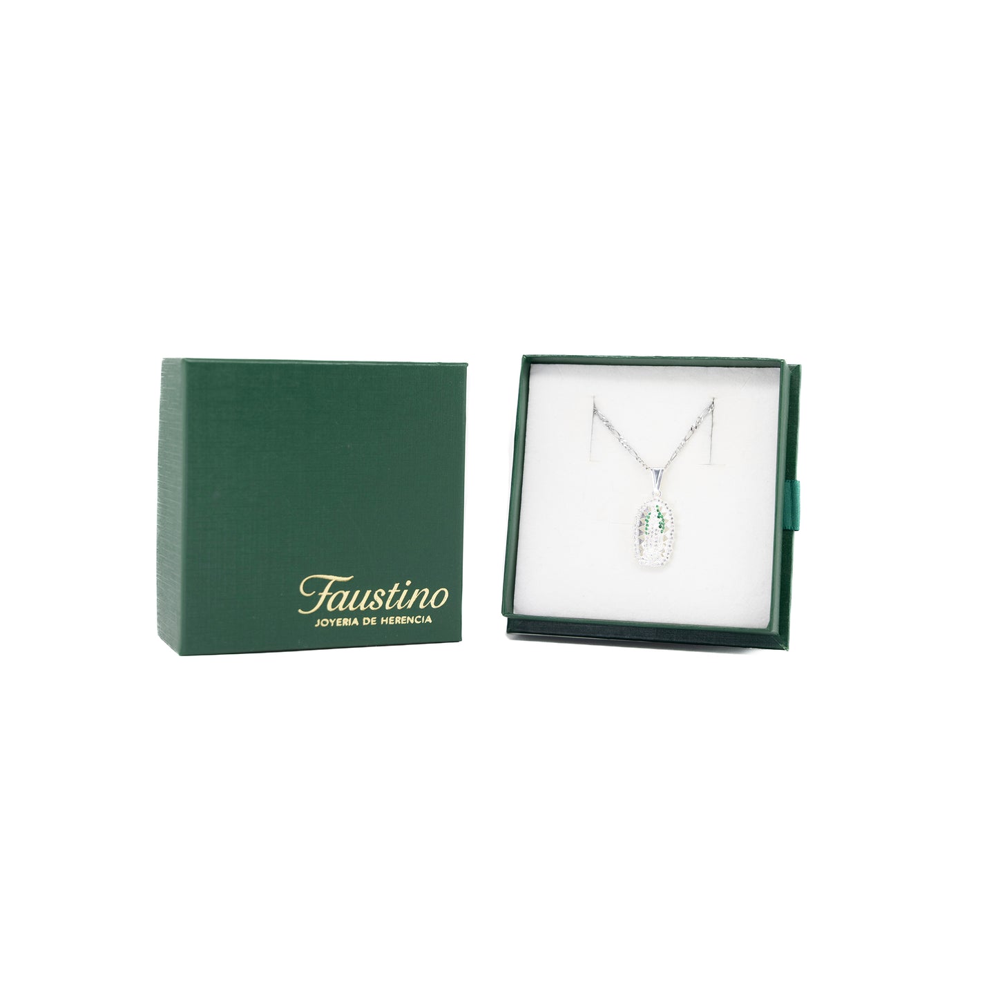 Set de Dije y Cadena de Plata - Virgen de Guadalupe con Zirconia  con Cadena Fígaro .925(ERDP008)