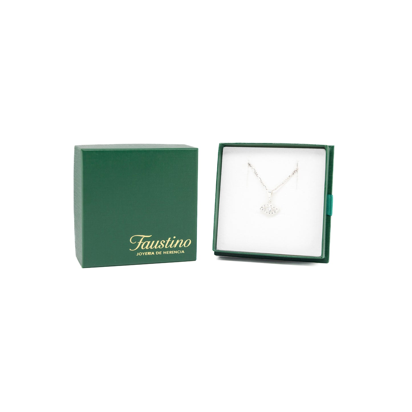Set de Dije y Cadena de Plata - Ojo Turco con Zirconias con Cadena Fígaro .925