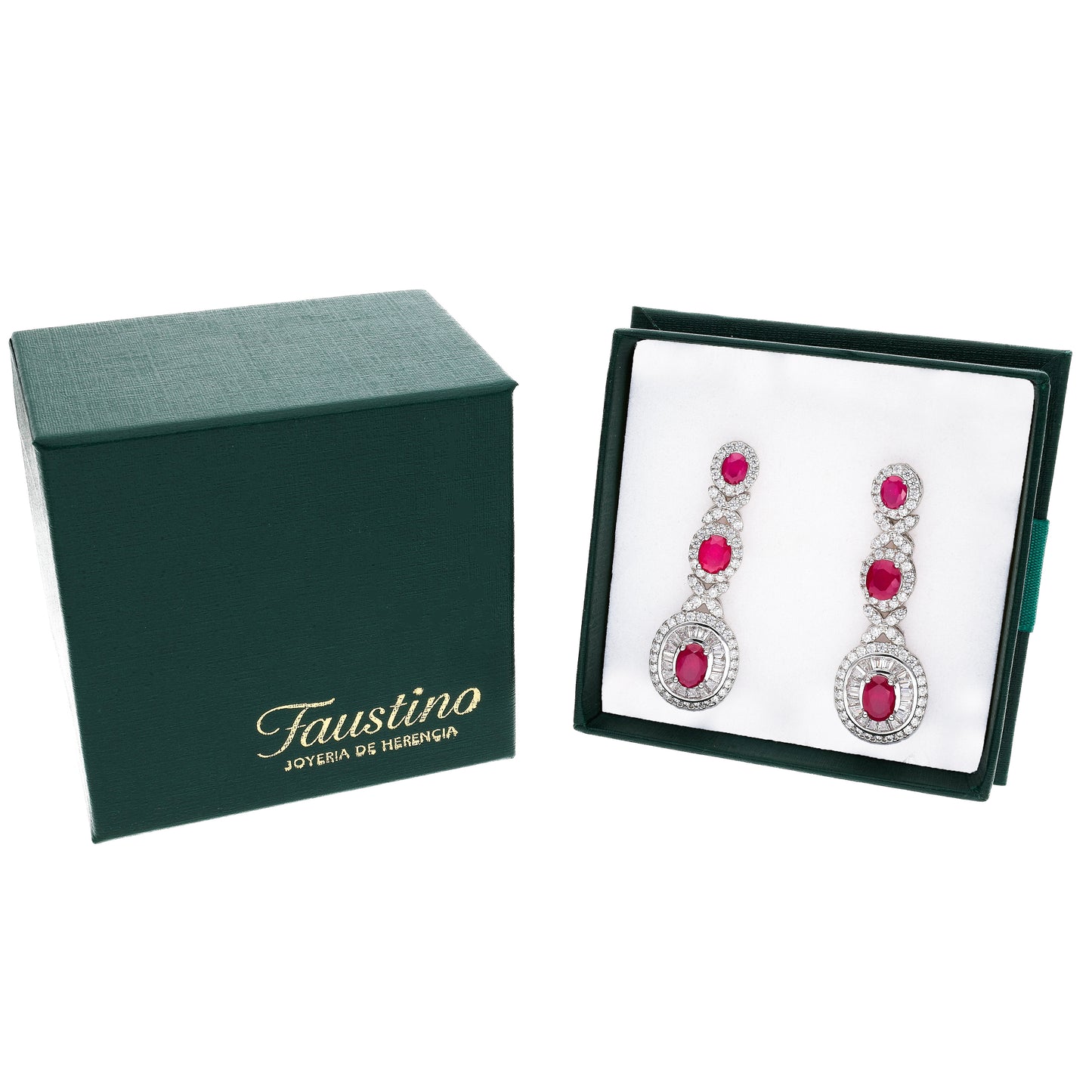 Aretes Plata Ley 925 con Rodio y Zirconia AAA Color Rojo Rubí y Blanco Ovalado