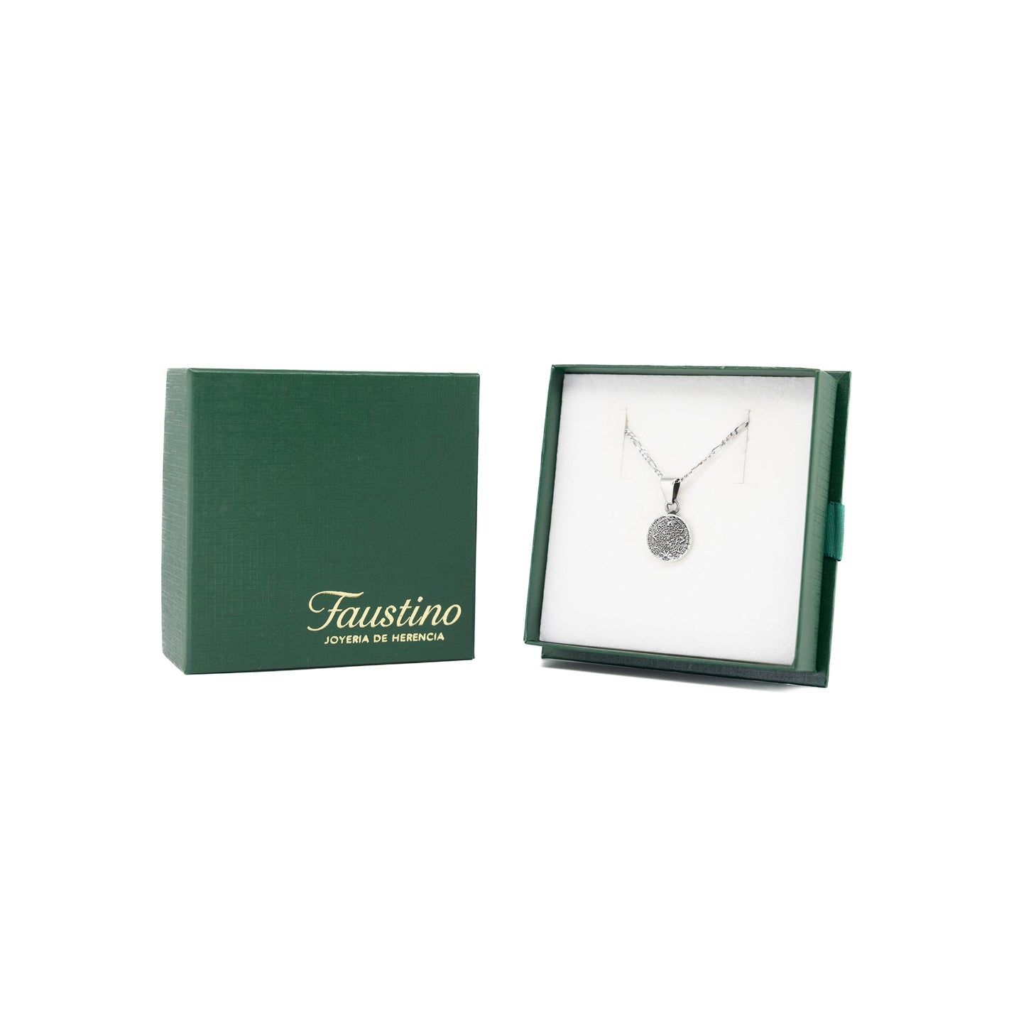 Set de Dije y Cadena de Plata - Calendario Azteca con Cadena Fígaro .925(COM.JL002-P)