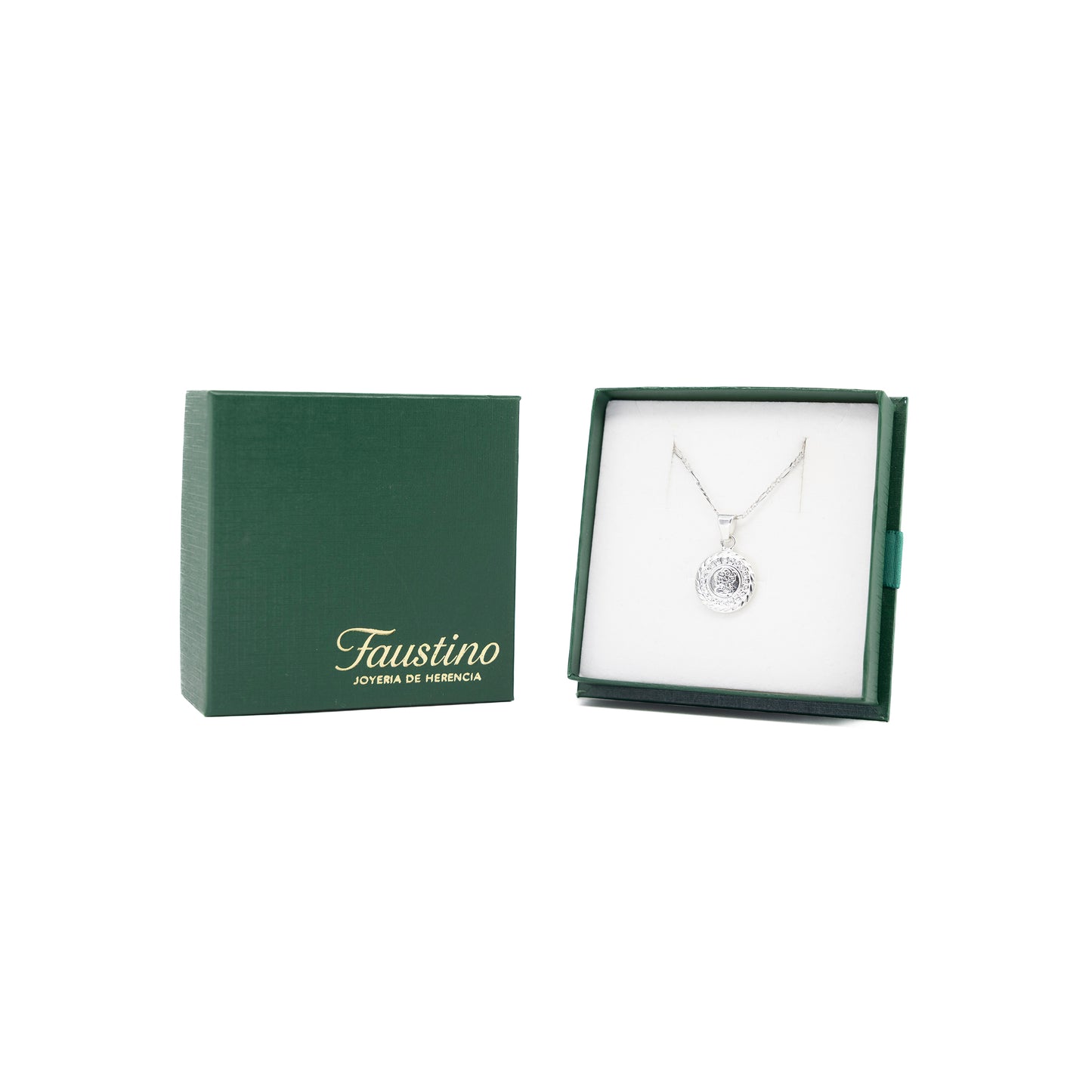 Set de Dije y Cadena de Plata - Calendario Maya con Marco Trenzado con Cadena Fígaro .925