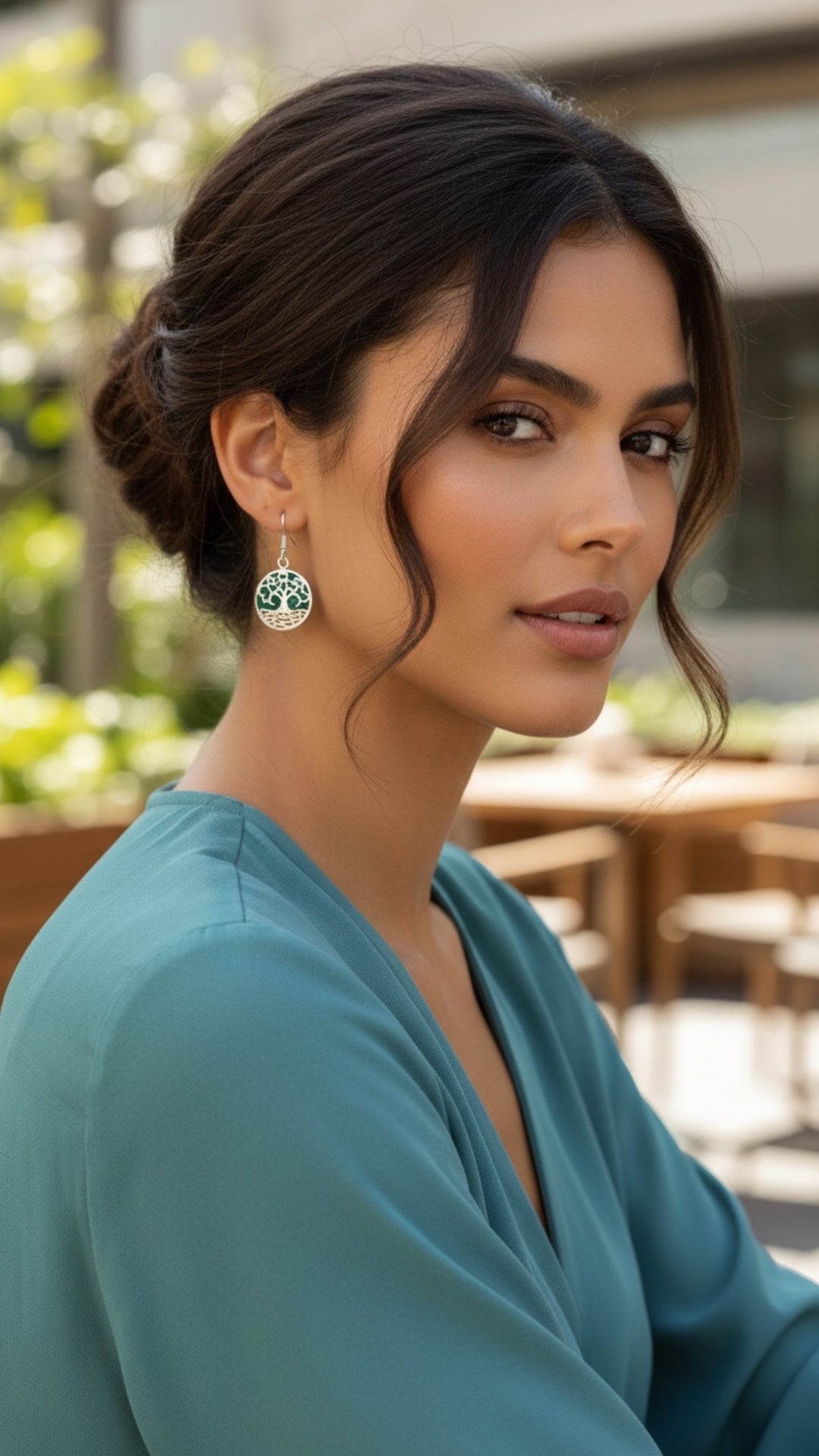Aretes Árbol de la Vida con Ópalo Negro Verde — Plata .925 | OP-FAU-25-0324