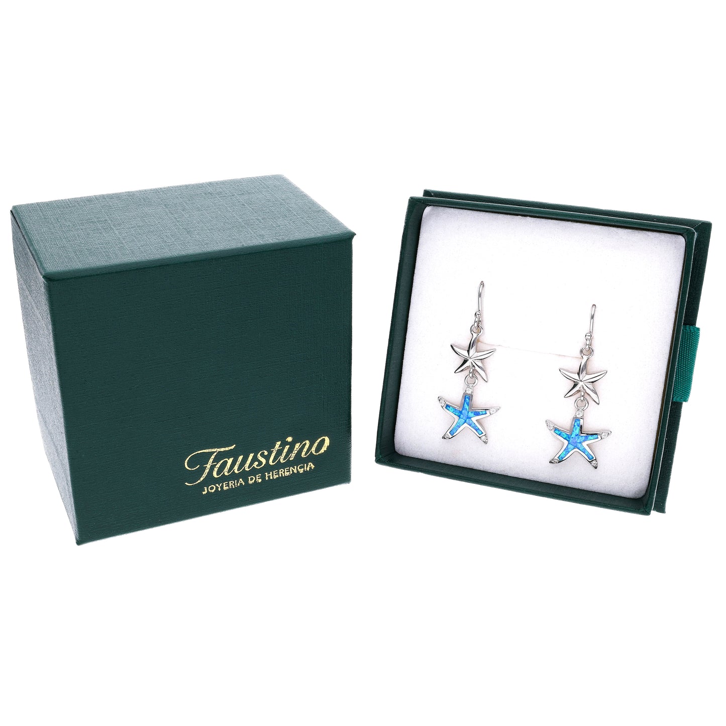 Aretes Colgantes Estrella de Mar, Ópalo Plata.925