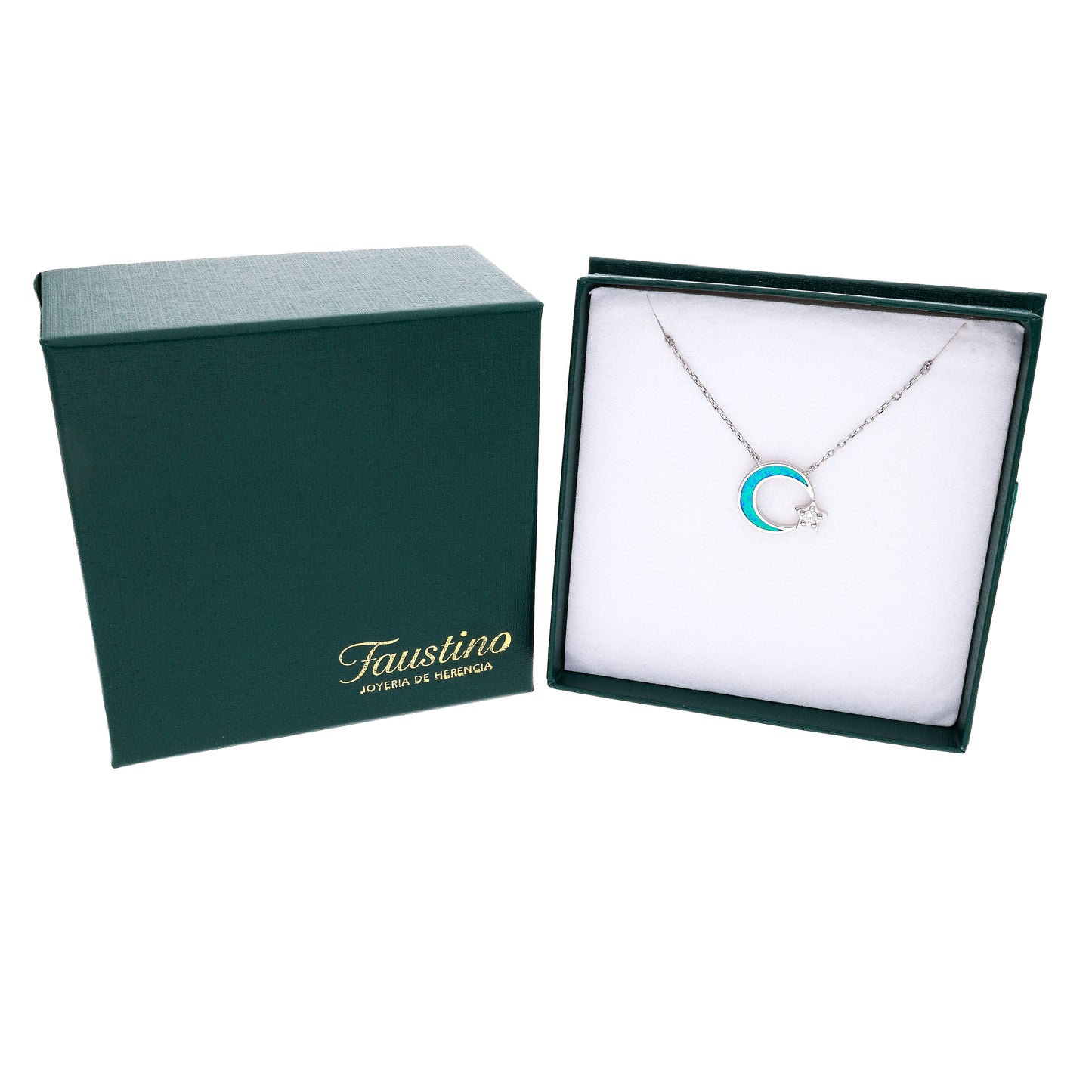 Collar Media Luna con Estrella de Ópalo en Plata .925