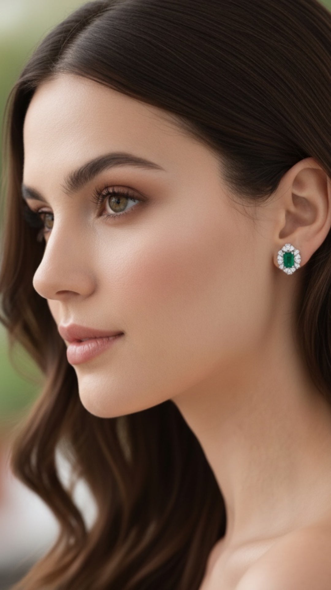 Broquel Plata Ley 925 con Rodio y Zirconia AAA Color Verde Esmeralda y Blanco