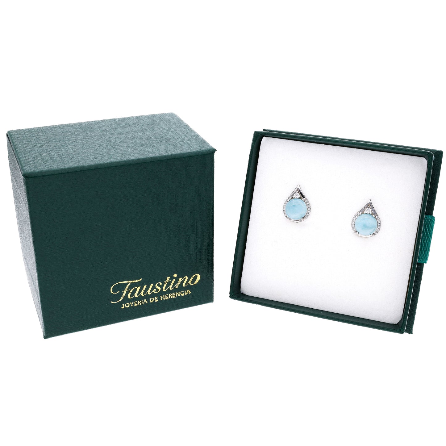 Arete Redondo de Larimar en Plata.925