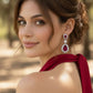 ARETES EN PLATA LEY .925, CON RODIO , ZIRCONIA AAA ROJO RUBI Y BLANCO