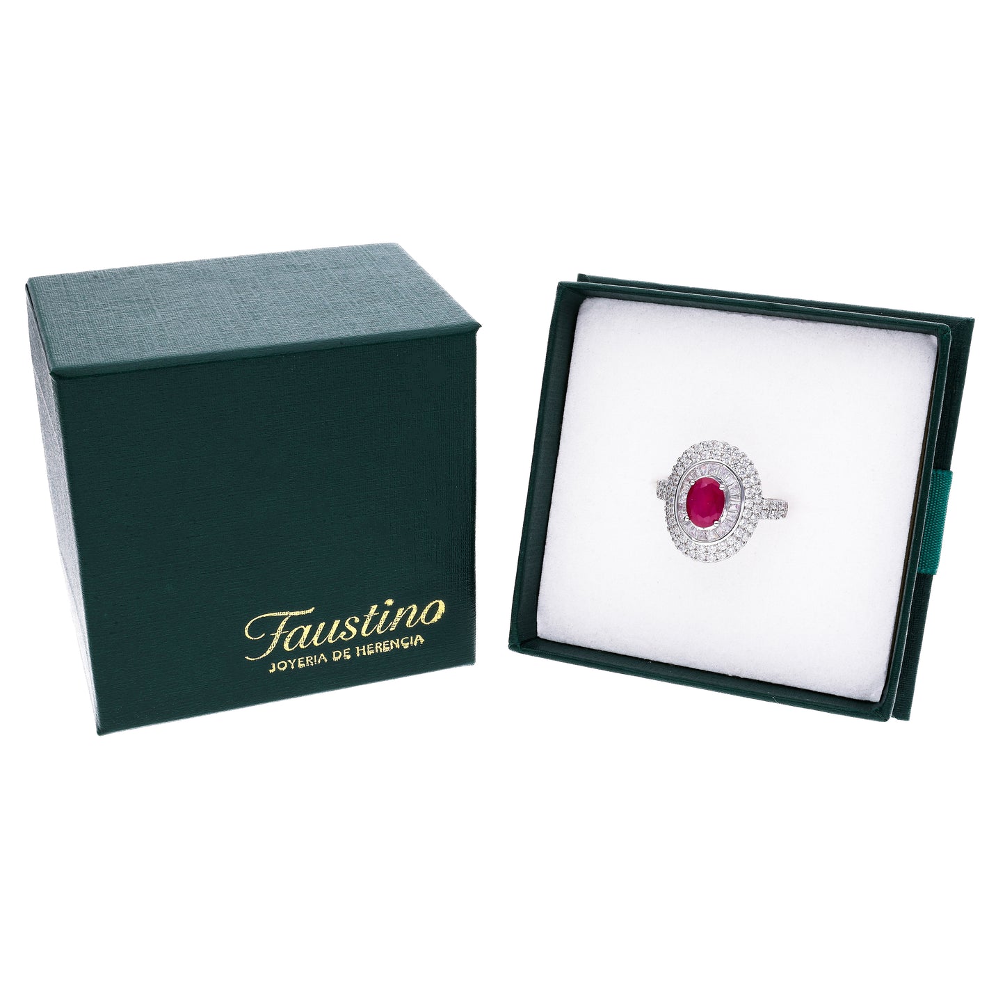 Anillo Plata Ley.925 con Rodio y Zirconia AAA Color Rojo Rubí y Blanco Ovalado
