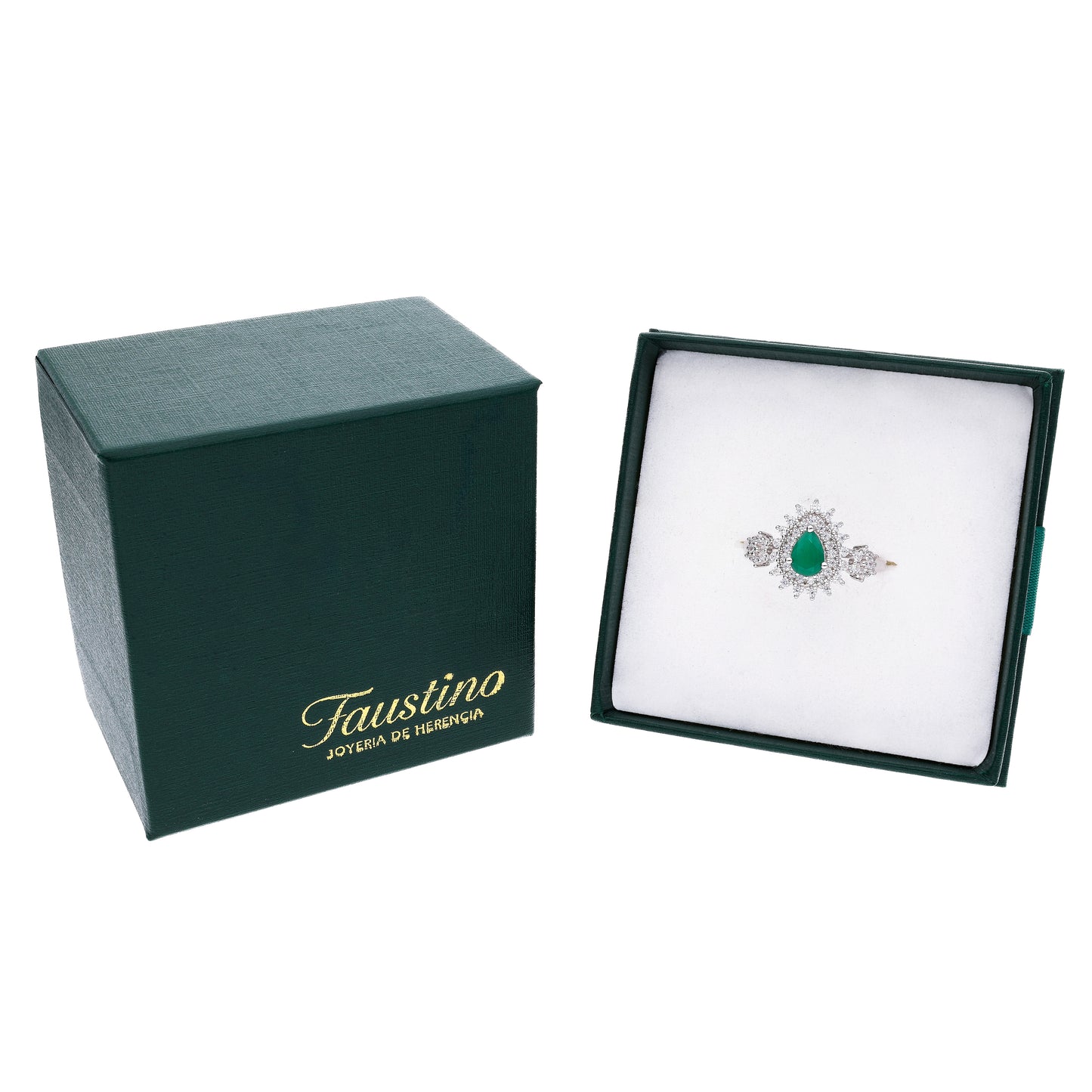 ANILLO EN PLATA LEY .925, CON RODIO , ZIRCONIA AAA VERDE ESMERALDA Y BLANCO