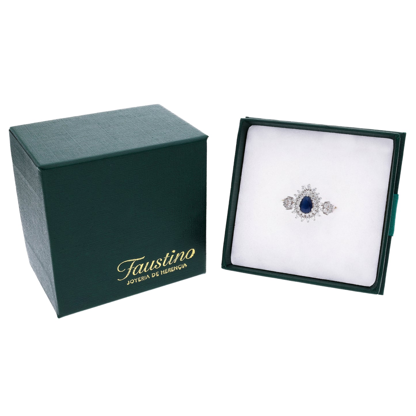 Anillo Plata Ley 925 con Rodio y Zirconia AAA Color Azul Zafiro y Blanco