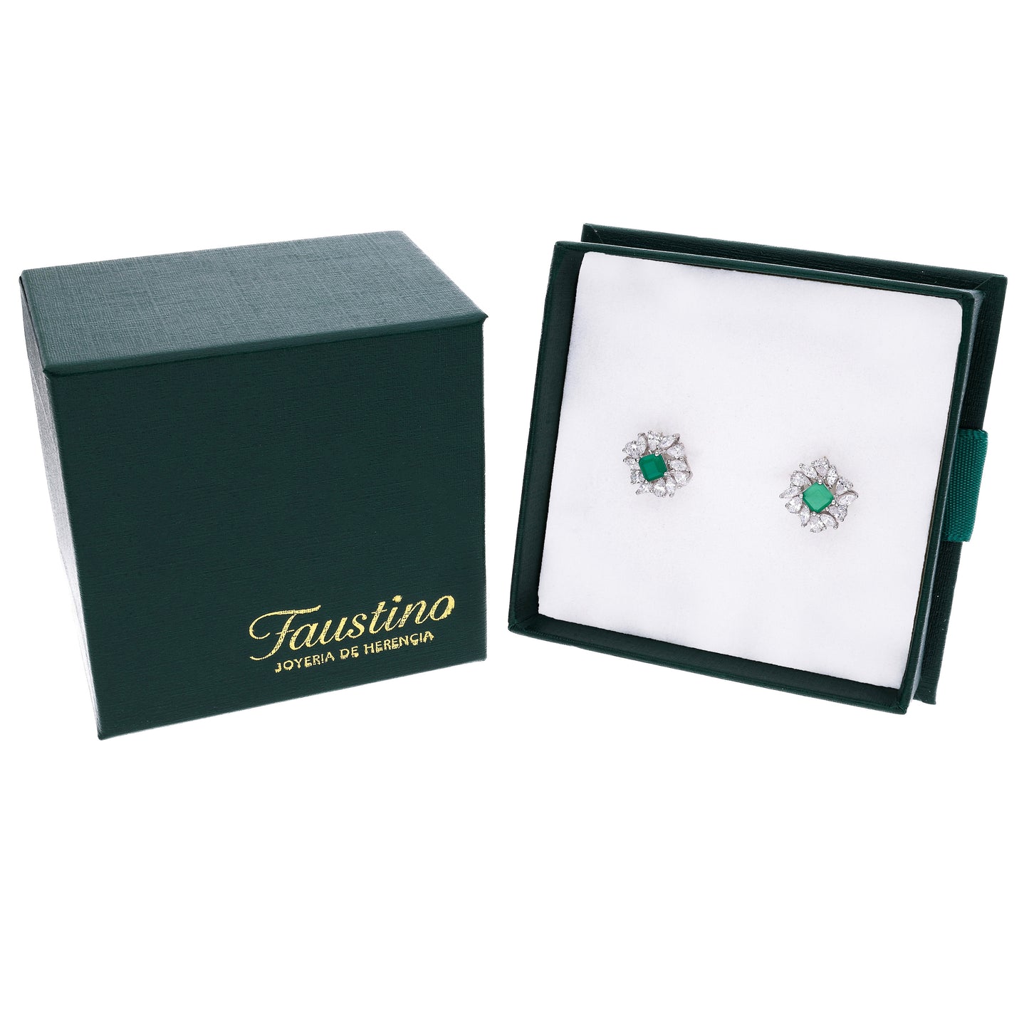 BROQUEL EN PLATA LEY .925, CON RODIO , ZIRCONIA AAA VERDE ESMERALDA Y BLANCO