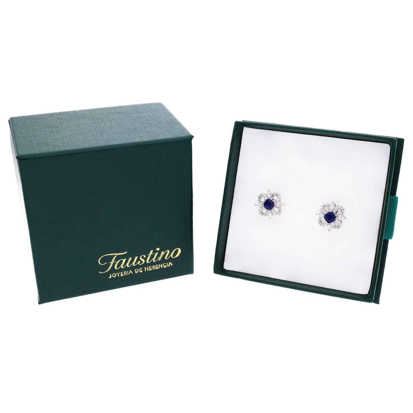 BROQUEL  EN PLATA LEY .925, CON RODIO ,  ZIRCONIA  AAA  AZUL ZAFIRO Y BLANCO   , REDONDO