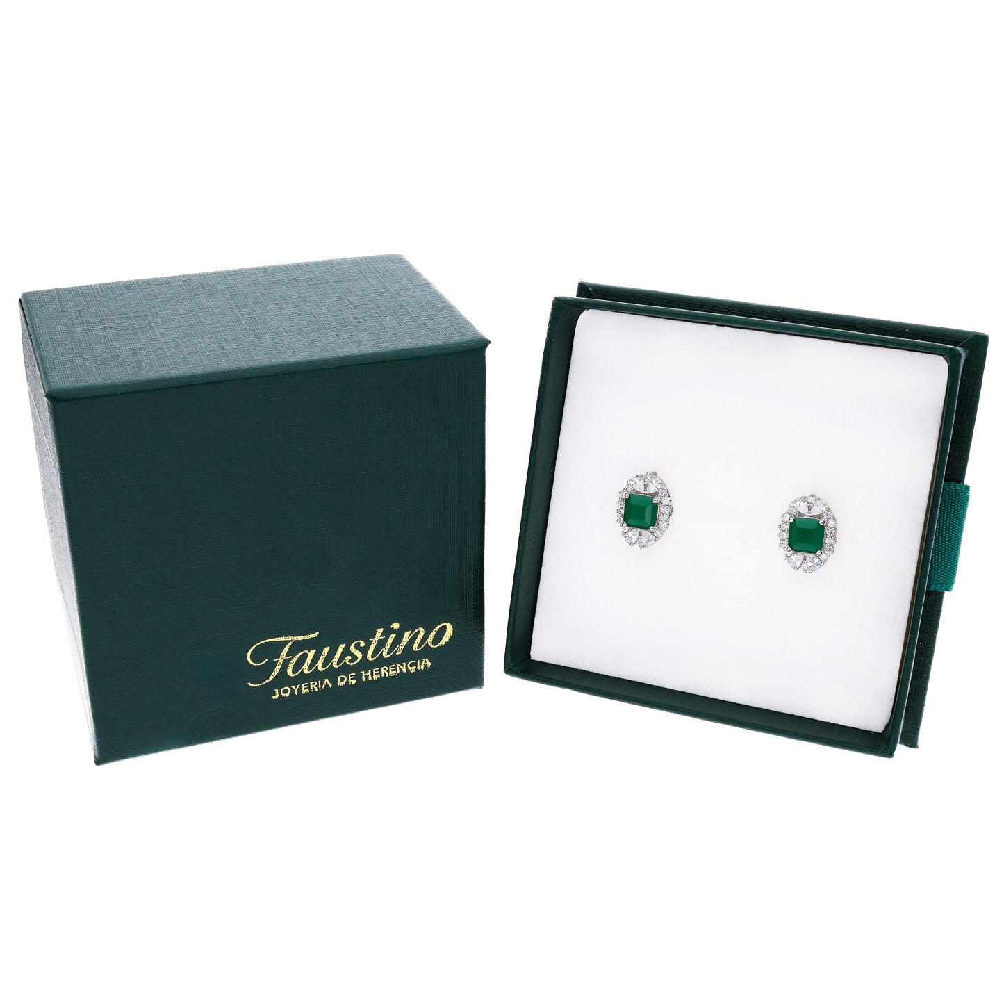 BROQUEL  EN PLATA LEY .925, CON RODIO ,  ZIRCONIA AAA  VERDE ESMERALDA Y BLANCO