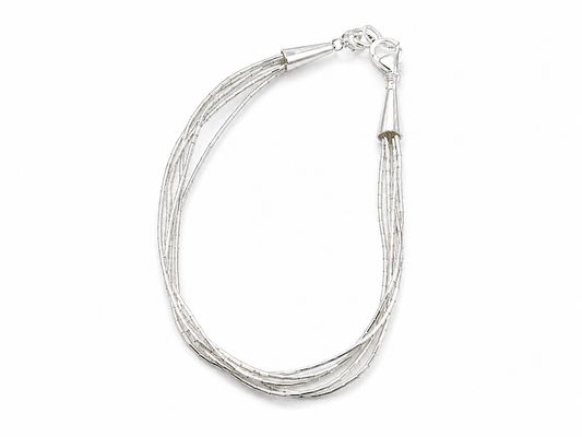 Pulsera de Plata .925 - Multihilo de Cinco Hilos Cola de Rata Ultrafina con Terminales Cónicos Grandes y Cierre Corazón — 16 cm