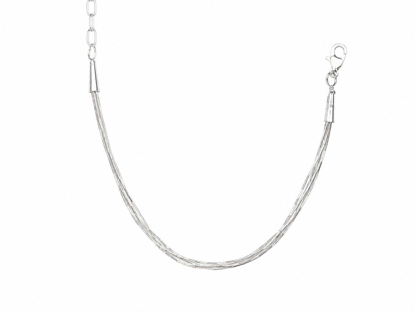 Pulsera de Plata .925 - Multihilo Mínima de Cinco Hilos Ultrafina con Terminales Cónicos y Extensión Paper Clip plata liquida — 18 cm
