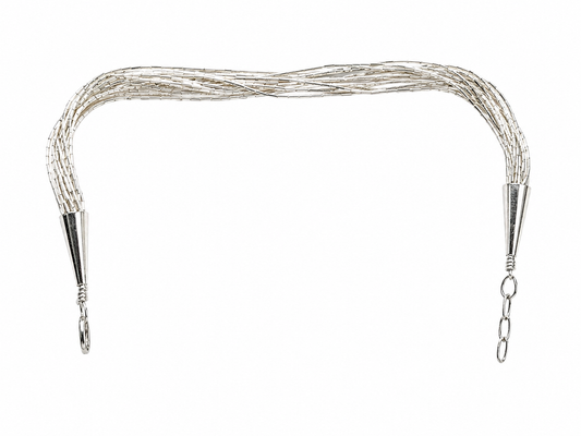 Pulsera de Plata .925 - Multihilo de Veinte Hilos Cola de Rata Ultrafina con Terminales Cónicos y Extensión — 18 cm