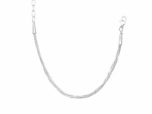 Pulsera de Plata .925 - Multihilo de Diez Hilos Cola de Rata Ultrafina con Terminales Cónicos y Extensión Paper Clip — 16 cm