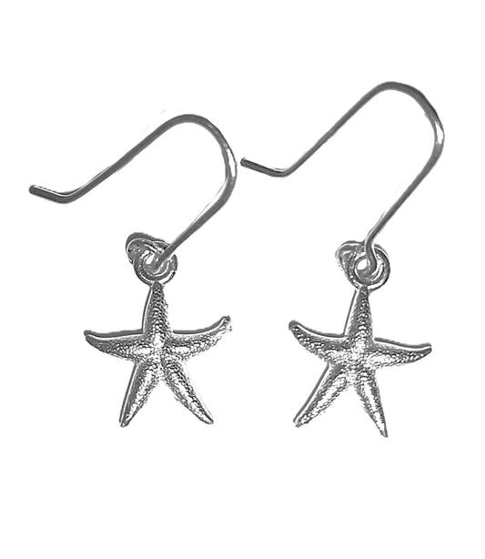 Aretes de Plata .925 - Estrella de Mar Mini con Textura Granulada y Gancho Francés