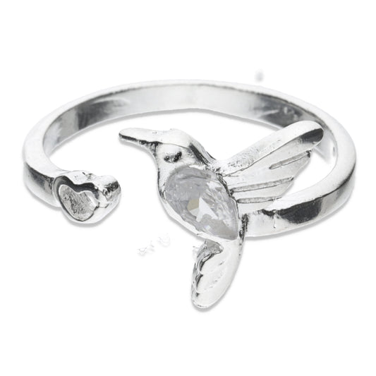 Anillo Plata .925 con Topacio Blanco en Forma de Colibri Mod.21 Talla 5, 6, 7, 8 AJAD010 - Joyería Elegante