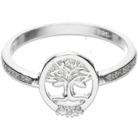 Anillo Plata .925 con Topacio Blanco en Forma de Arbol de la Vida Talla 6, 7, 8, 9 AJAD017 - Joyería Elegante
