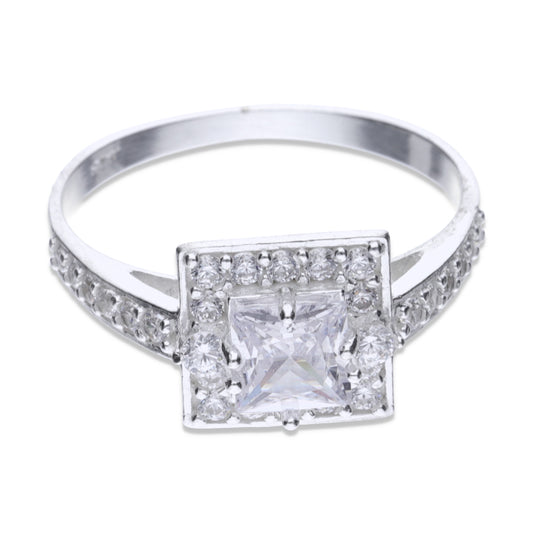 Anillo Plata .925 con Topacio Blanco Cuadrado Talla 6, 7, 8, 9 ARAD005 - Joyería Elegante