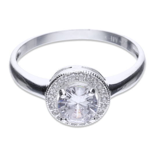 Anillo de  Plata .925 con Topacio Blanco Redondo Talla 5, 6, 7, 8 ARAD015 - Joyería Elegante