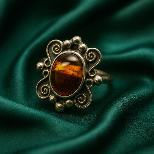 Anillo Plata 925 Ajustable con Ámbar Diseño 13 Mayoreo