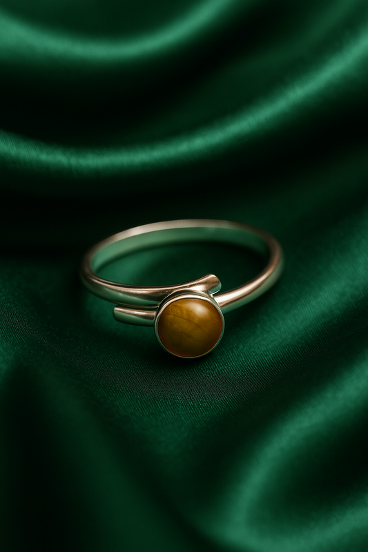 Anillo de Plata 925 Ajustable con Ámbar - Diseño Circular