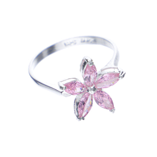 Anillo Plata .925 con Dije de Flor con Múltiples Pétalos de Piedras Preciosas Rosas Premium 2.5 Gramos - Joyería Elegancia Anillo Dije Flor Piedras Rosas Suprema